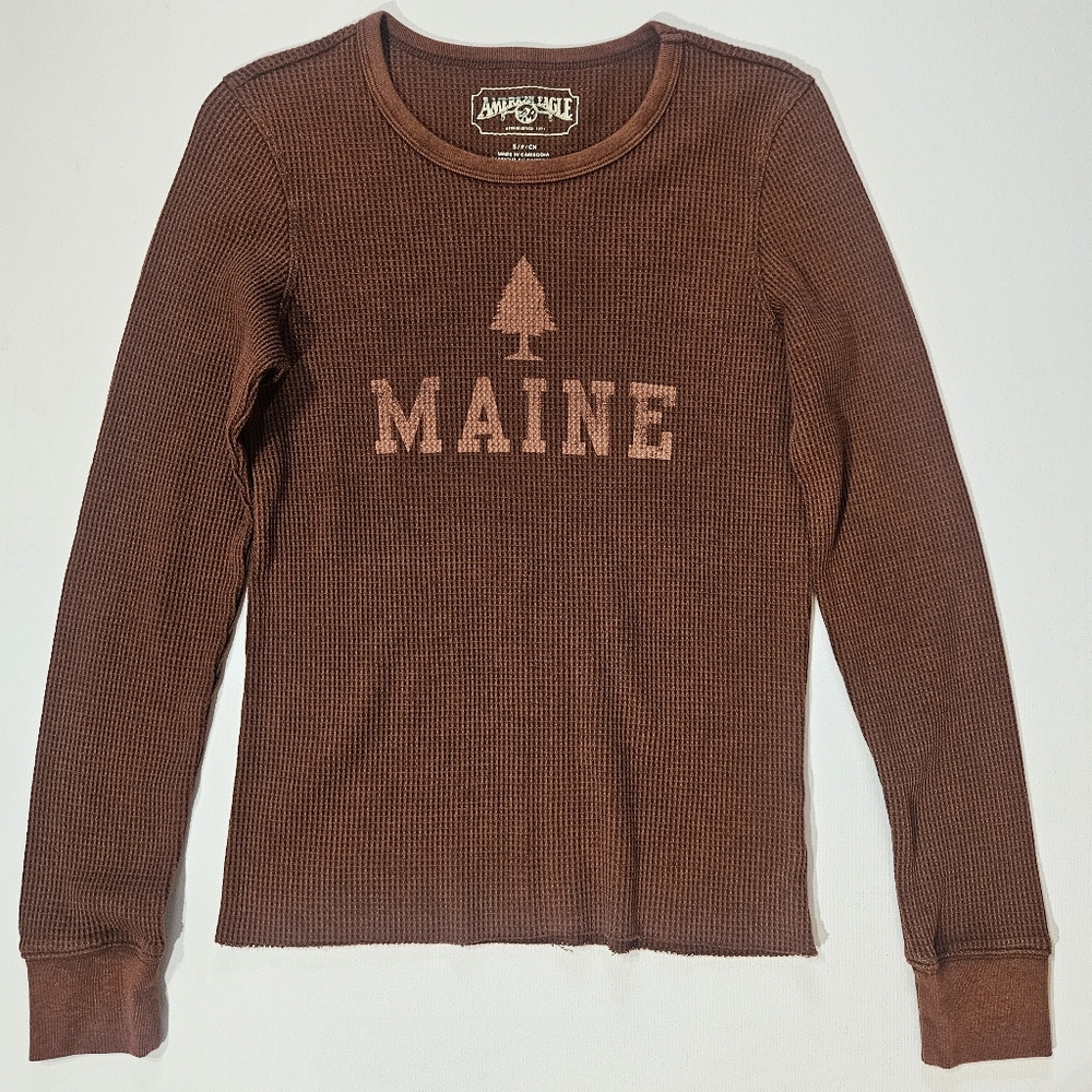 American Eagle Thermal Top Womens Small Brown Waffle‎ Knit